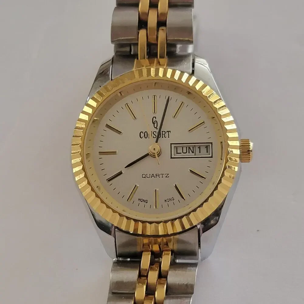 Quintel Womens Watch White Dial Silver Case Stainless Bracelet Quartz Day Date